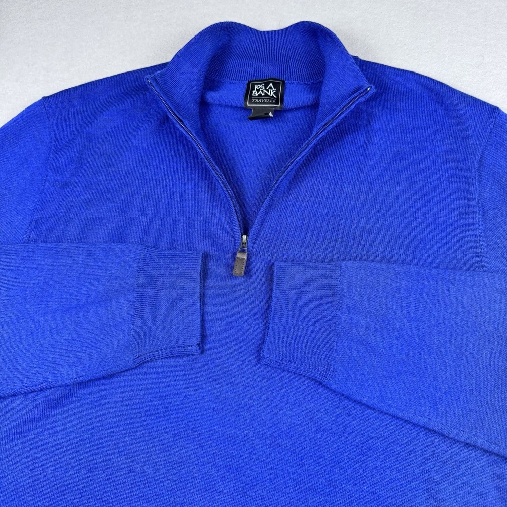 Jos A Bank Traveler Merino Wool 1/4 Zip Pullover Men XL Blue Old Money LS
